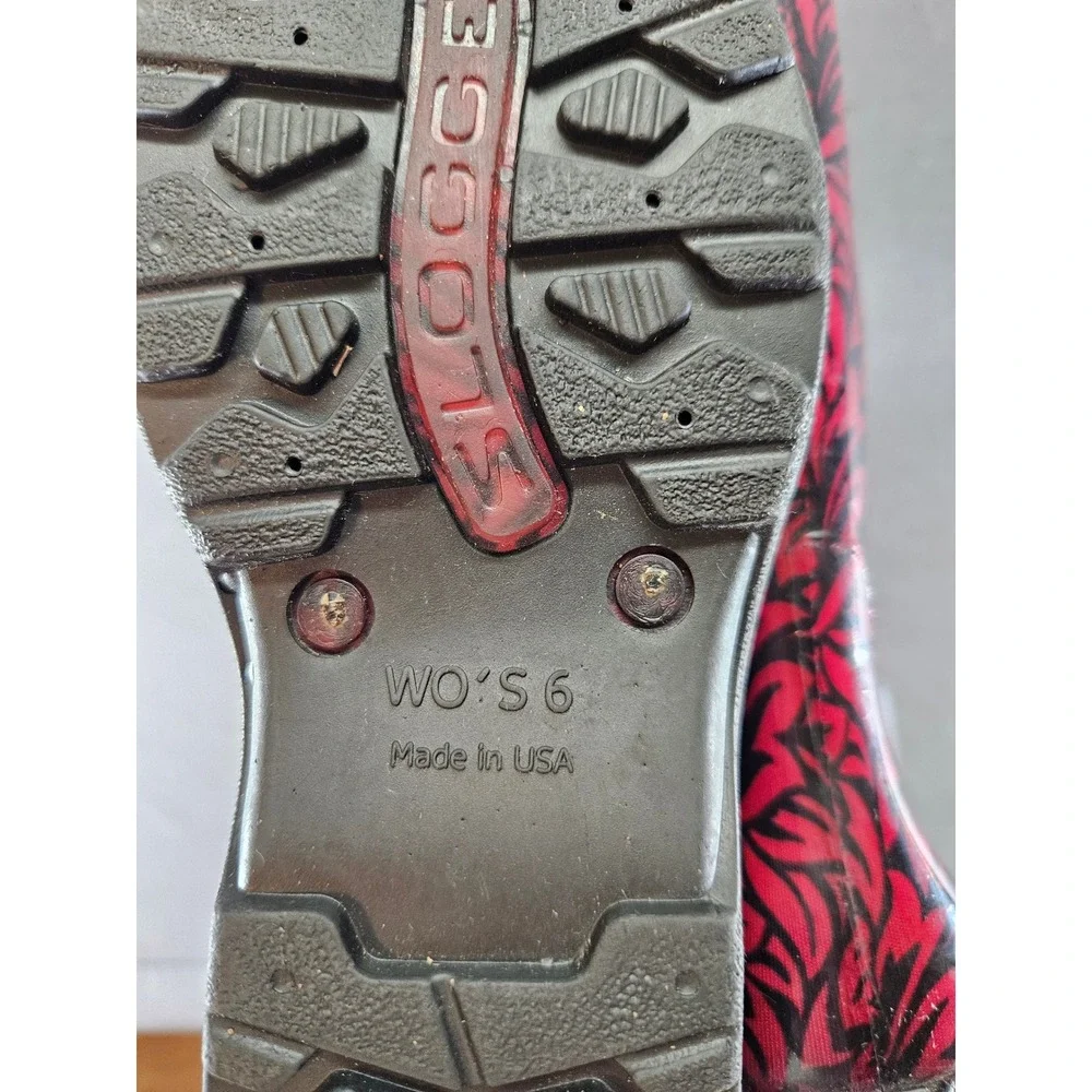 Sloggers Womens Red Black Leaf Print Waterproof Rain Garden Boots Made in USA 9